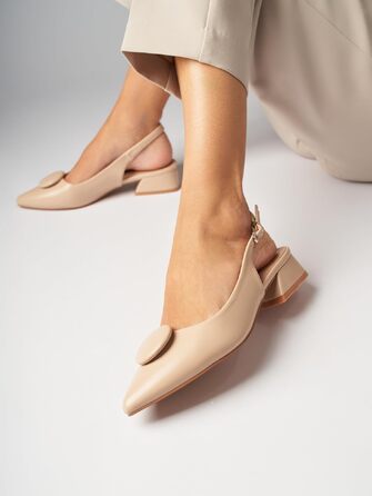 Жіночі туфлі-човники Slingbacks на стійких підборах 4 см, штучна замша, бежеві, розмір 42 EU (вузька нога), модель ML682-0716
