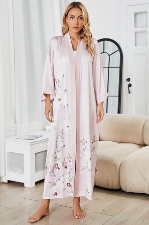 Жіночий шовковий халат-кімоно Moreone з квітковим принтом, довгий, нічна сорочка, атласний халат для нареченої та подружок нареченої (рожевий)