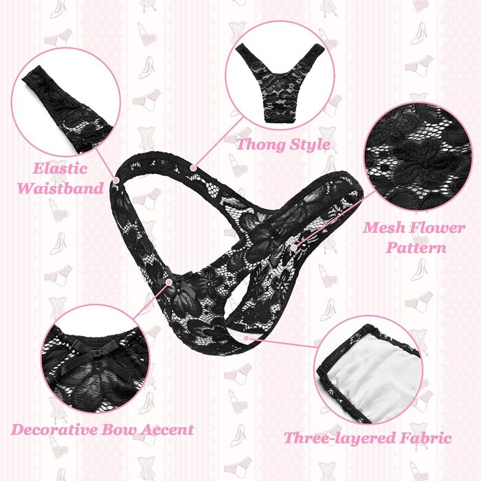 Танга з сітки LittleForBig для трансгендерів та кросдресерів, чорний колір, моделювання та корекція фігури