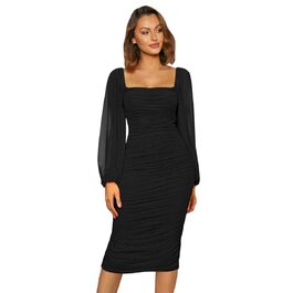 Сукня-боді Odizli з мереживом, довгим рукавом та облягаючим силуетом, міді, чорна - для вечірок та свят