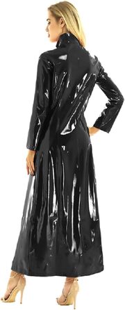 Жіночий тренч з ПВХ шкіри, довгий лаковий плащ, 5XL, чорний