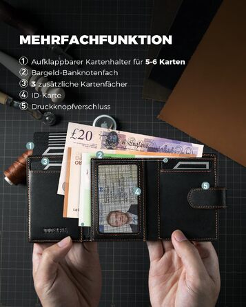 Чоловічий гаманець-картхолдер DODENSHA з RFID-захистом, автоматичним pop-up механізмом, відділенням для монет та вікном для ID (чорний з помаранчевим)