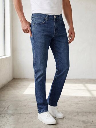 Чоловічі джинси Runcati Slim Fit з бавовни та стрейч, однотонні сині штани для повсякденного та ділового стилю, 34W / 32L