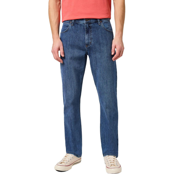 Чоловічі джинси Wrangler Straight Regular Fit середньої посадки, синьо-чорні (Mid Stone), W32 L36