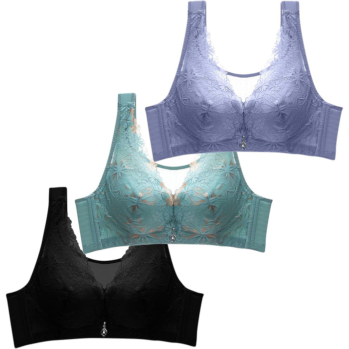 3 шт. комплект класичних мереживних спортивних бюстгальтерів CSKJ для жінок з підтримкою, без кісточок, легкі, м'які, безшовні, для занять спортом, сну, йоги та повсякденного носіння (80A)