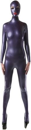 Боді з латексу YXFHHY: сексуальний комбінезон-боді, однотонний, латексний, з довгим рукавом, блискучий, для чоловіків та жінок, фетиш, XXL, фіолетовий
