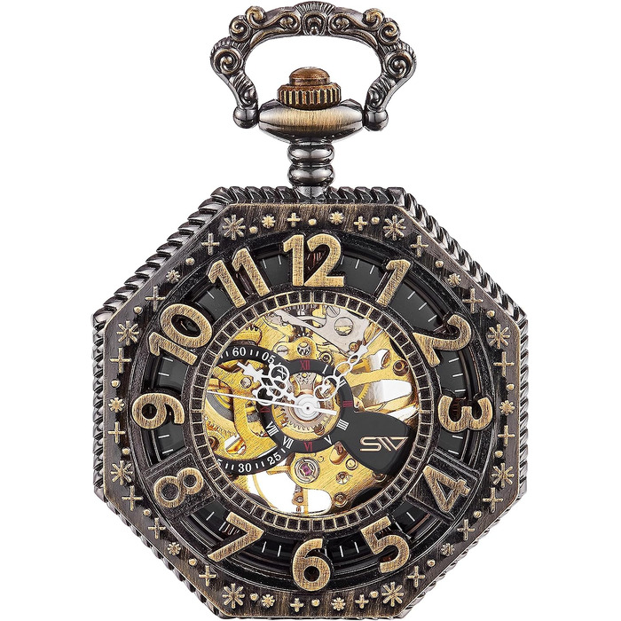 Чоловічий кишеньковий годинник ShoppeWatch з ланцюжком, механічний з ручним заводом, вінтажний стиль стімпанк (бронза), аксесуар для костюма 1920-х років