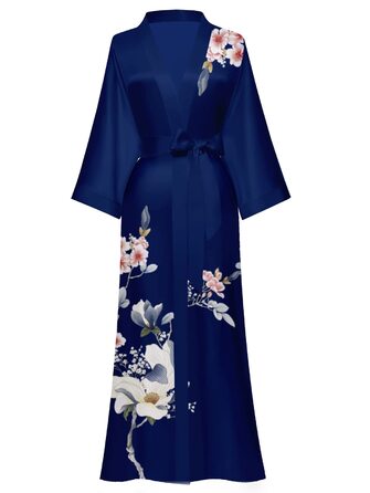 Жіночий шовковий халат-кімоно Moreone з квітковим принтом, довгий, нічна сорочка, атласний халат для нареченої та подружок нареченої (5-marine)