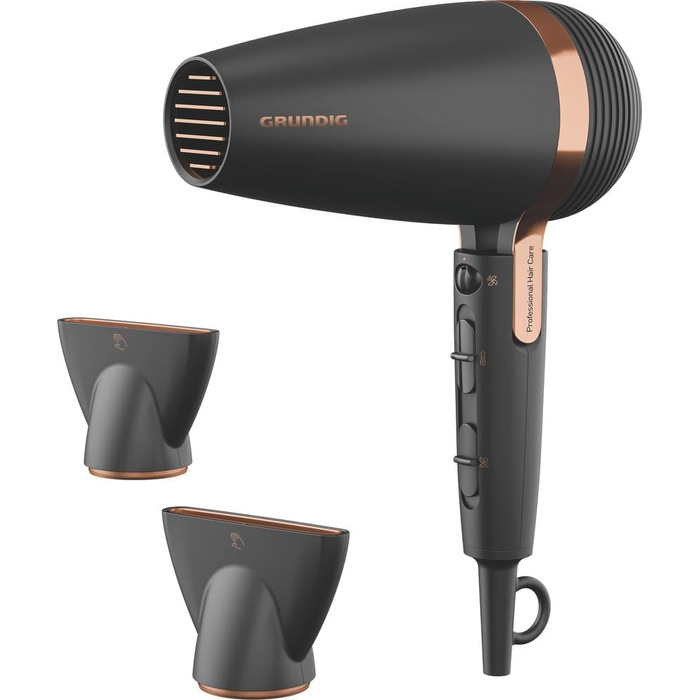Фен для волосся Grundig HD 8080 2300W з іонною функцією, керамічним покриттям та Smart Sensor, професійний AC-двигун, чорний/розове золото