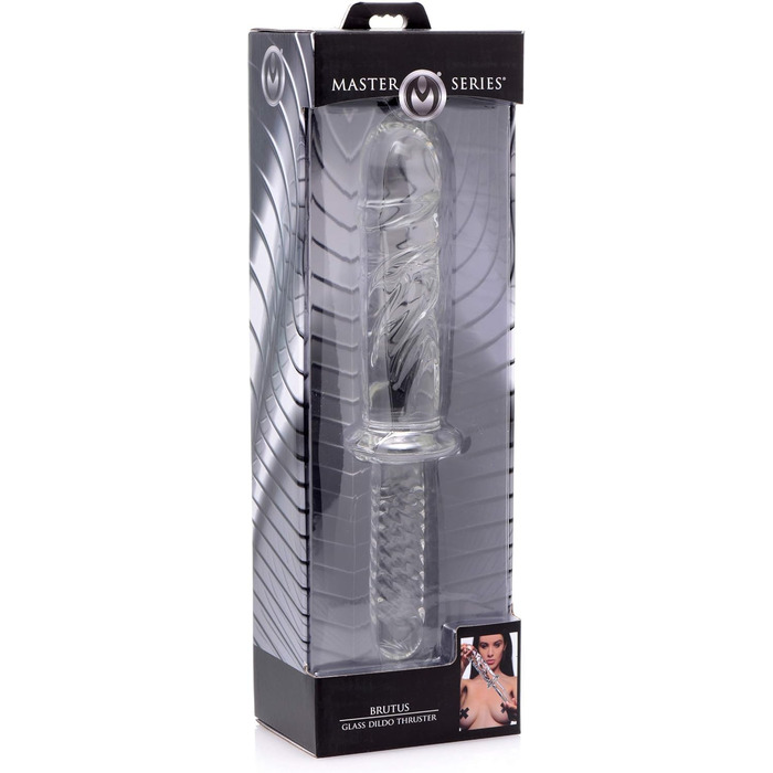 XR Brands Master Series Brutues: XL скляний дилда з насічками та зручним захопленням - прозорий