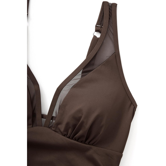 Зелений купальник жіночий DOULAFASS V-подібний виріз, мереживо, корегуючий, без спинки, пляжний, XL, темно-коричневий