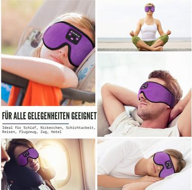 Bluetooth-маска для сну Schlafkopfhörer з 3D-ефектом та HD-стереодинаміками, регульована маска для сну та медитації, підходить для сну на боці, подорожей та йоги (Фіолетова)