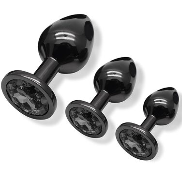 Набір анальних пробок 3 шт. з металу (Gunmetal) - велика, середня, мала. Підходить для початківців, жінок, чоловіків та пар. Чорний колір. Секс-іграшка.