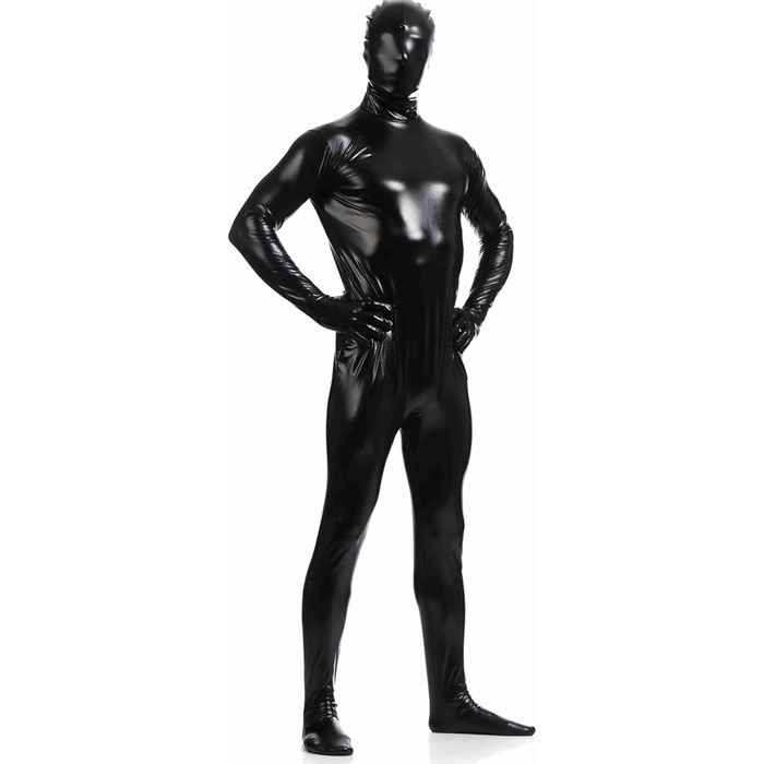 Чоловічий латексний комбінезон з блискавкою, повсякденний костюм для клубу, Хелловін, сцени (чорний, XXL)