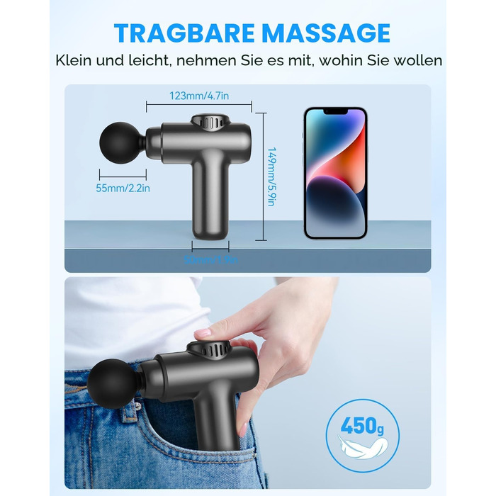 Міні-масажер перкусійний Mini Massage Gun для глибокого масажу тканин, 30 рівнів швидкості, LCD-дисплей, портативний пістолет від м'язового болю та скутості