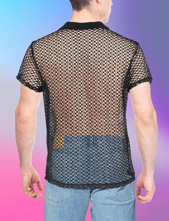 Чоловіча прозора сорочка-сітка, сексуальна білизна, мережевий топ, футболка з відкритим торсом, облягаючий крій, для клубу, вечірки, рейву, чорний, S-3XL