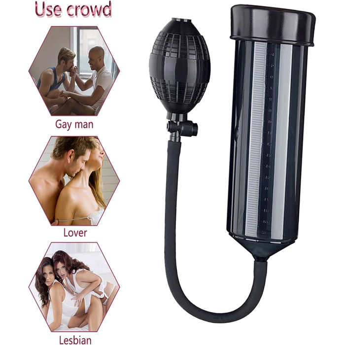 Ручний пеніс-насос TRQOYTU з мірною шкалою та помпою. Тренажер для стимуляції та збільшення пеніса. Чорний.