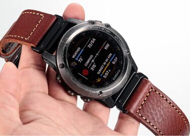 Шкіряний ремінець для годинника Garmin (22мм) — Ретро-вінтажний замінний браслет для Fenix, Forerunner, Vivoactive, Approach, MARQ, Quatix, D2, коричневий з білим швом