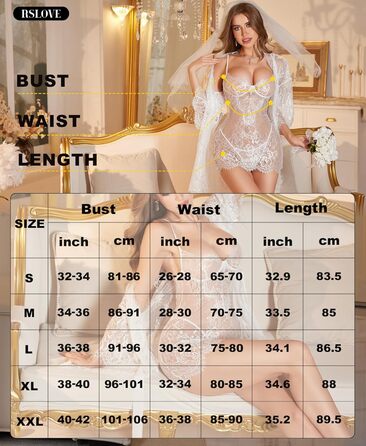 Комплект спідньої білизни RSLOVE Daen: мереживний набір 3 частини з T-подібним вирізом, нічна сорочка (S, білий)