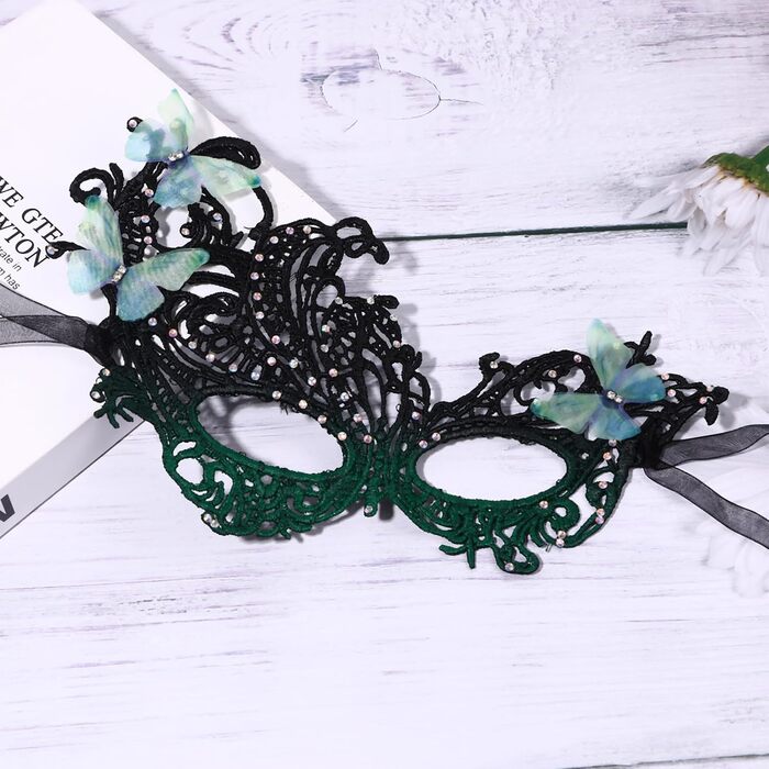 Набір з 3 шт. Венеціанська маска з мереживом та метеликами, оздоблена стразами. Ідеально для карнавалу, Хелловіну, вечірки, маскараду. Стиль 1920-х, вінтаж, для жінок.