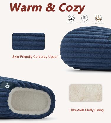 Зимові теплі капці Coswind для жінок та чоловіків з ефектом пам'яті (Memory Foam), вельветові пантофлі, темно-сині, розмір 44/45 EU