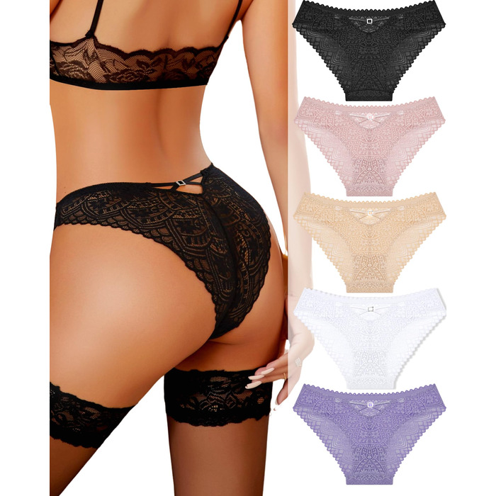 5 пар жіночих бразильських трусиків Pitze з мереживом, X-подібною спинкою, безшовні, сексуальні, для тіла, бавовна, жіноча білизна (A-5er, L)