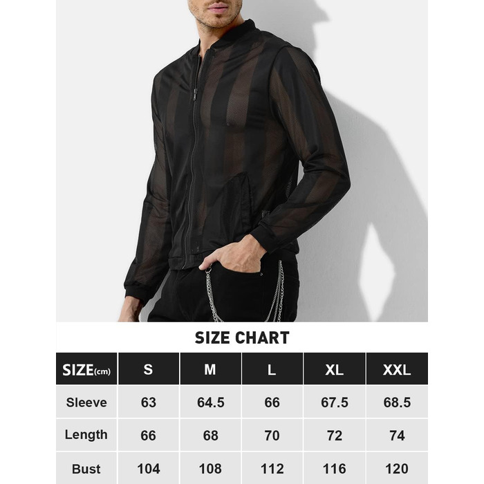 Чоловіча сітчаста сорочка з довгим рукавом Casey Herren Netz Hemden – прозора сітка, модель A1-чорний, розмір L