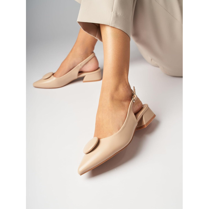 Жіночі туфлі-човники Slingbacks на стійких підборах 4 см, штучна замша, бежеві, розмір 42 EU (вузька нога), модель ML682-0716