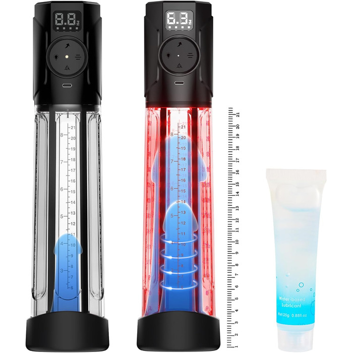 Електрична вакуумна помпа для збільшення пеніса з LED-червоною терапією, смарт-індикатором тиску, 3 рівні всмоктування та ручним режимом, вологостійка іграшка для чоловіків