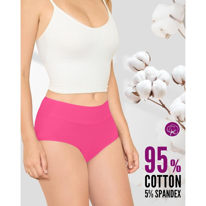 Труси жіночі TANSTC 5 шт. бавовна, висока талія, дихаючі, м'які. Розміри: L, темно-фіолетовий+магента+лимонний+бірюзовий+морський блакитний