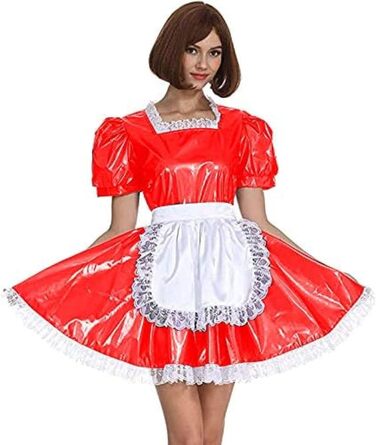 Сукня служниці, короткий рукав, ретро-стиль, Лоліта, PVC, темно-зелений, 3XL