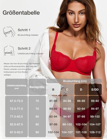 Бюстгальтер Wingslove з кісточками, мереживний балконет, прозорий, для жінок, Dirndl, напівчашка, сітка (Lava-red, 85D)