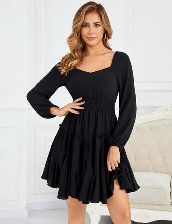 Сукня жіноча Beluring з довгим рукавом, квадратний виріз, висока талія, міні, бавовна, чорна