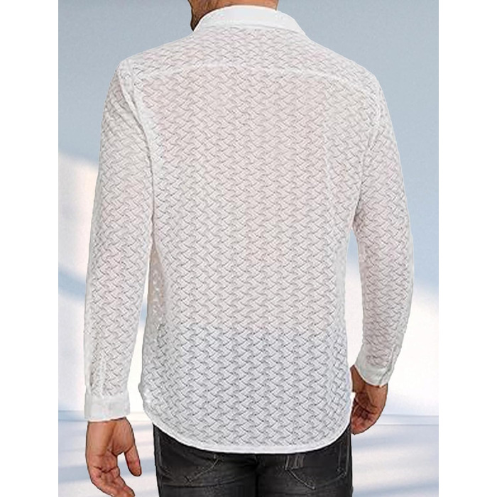 Футболка AIEOE для чоловіків, прозора, мереживна, довгарукава, тонка та дихаюча (L, білий 04)