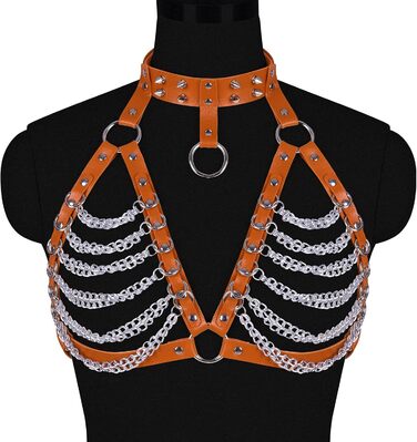 PETMHS Корсет з шкіри для жінок, повне покриття, готичний стиль, помаранчевий колір