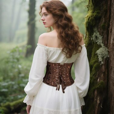 Корсет TRIWORKS для жінок: корсаж, бюстгальтер, сатиновий корсет з шнурівкою, стегновий фіксатор для Хелловіну та карнавалу, XS-XXL, коричневий