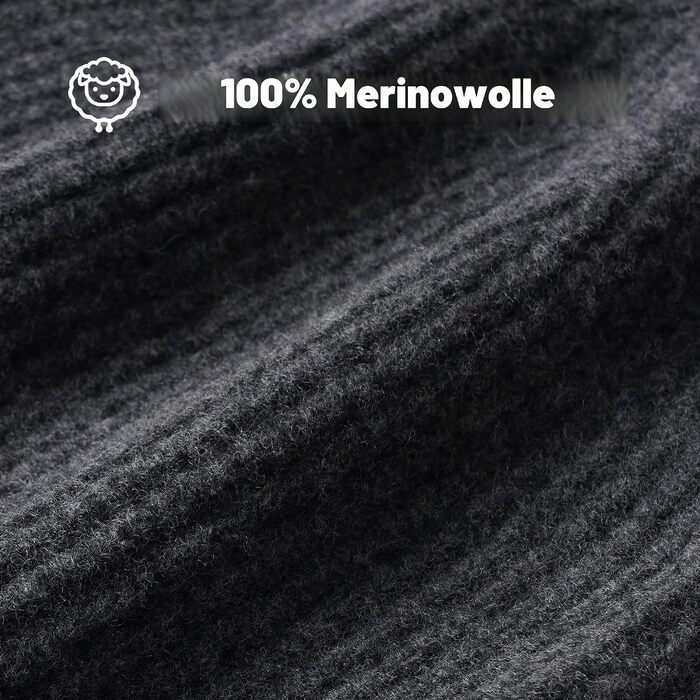 Зимова шапка ACUSHLA oversize з 100% мериносової вовни, унісекс (M-L, чорно-сіра)