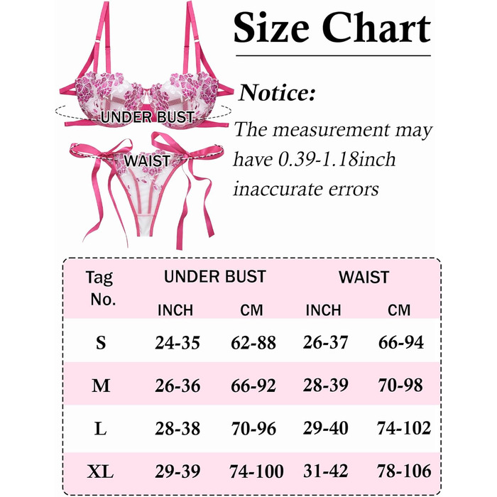 AEAU Комплект жіночої білизни: мереживний бюстгальтер та танга, прозорий, push-up, мереживний, квітковий, бралетта, S-XL (Рожевий, XL)