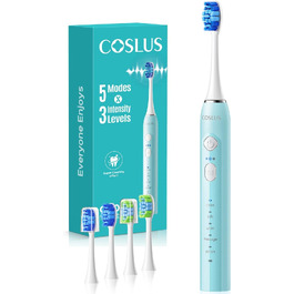 Професійна електрична сонічна зубна щітка COSLUS C30, 5 режимів та 3 рівні інтенсивності, водонепроникна IPX7, акумулятор на 30 днів, 2 типи насадок (U+W), Зелена