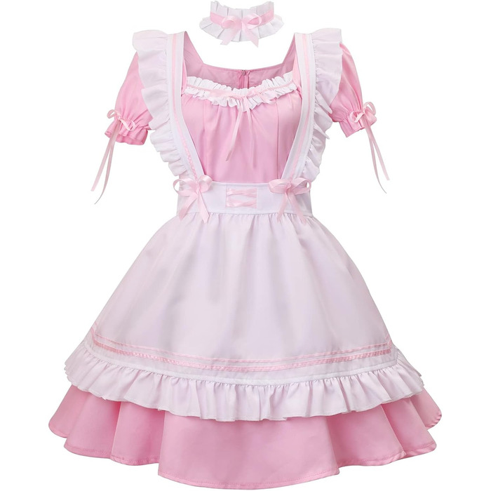 Костюм горничної MaxToonrain: Французьке плаття в стилі аніме Лоліта для жінок та дівчат (рожевий, сердечком, XXL)