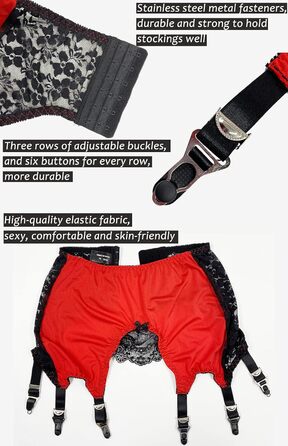 Жіночий корсетний ремінь Klönkee з 6 тримачами, широкі панчошні ремені з квітковим візерунком з мережива, регульовані металеві кліпси, розмір L