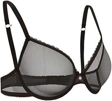 Чорний бюстгальтер Wingslove без пуш-ап з мереживом та прозорою сіткою, з силіконовими накладками на соски, 75C