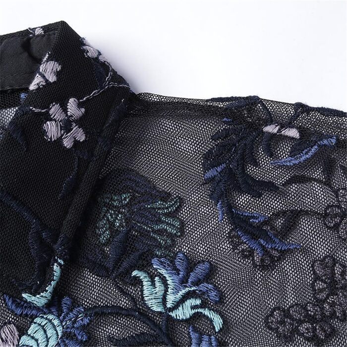 Прозора сорочка для чоловіків Yeuyyben з мереживом та квітковим принтом, блакитна, EU M (72-77 кг)
