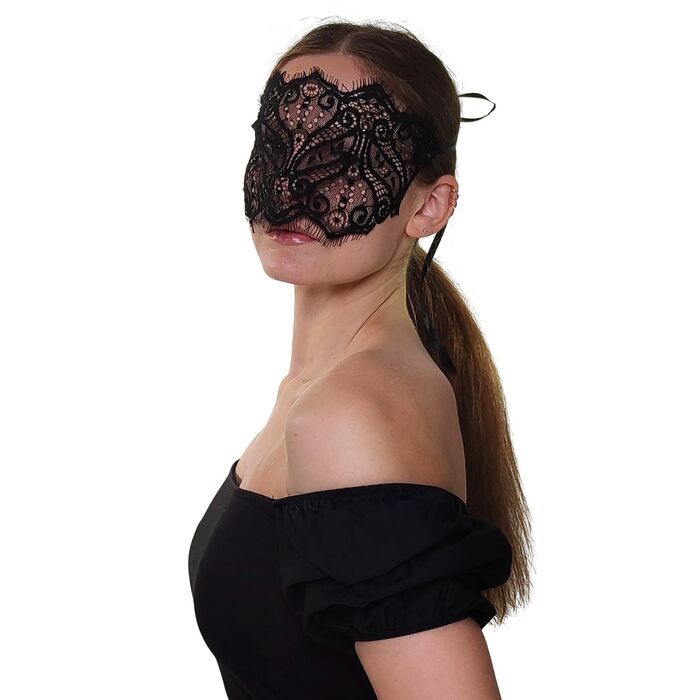Чорна мереживна маска для жінок з кристалами - елегантна венеціанська маска для маскараду, готичної вечірки, косплею, карнавалу та особливих подій - ручна робота (чорний)