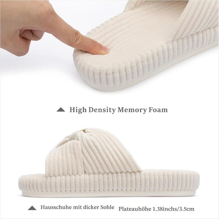 Жіночі домашні капці Chantomoo з ефектом пам'яті (Memory Foam), велюрові тапочки з бантом та перехресними ремінцями, бежеві, розмір 38/39 EU