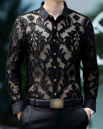 Прозора мереживна накидка для чоловіків та жінок, сексуальна, коротка, для нічного клубу, сітчаста мереживна накидка (L, Cs25)