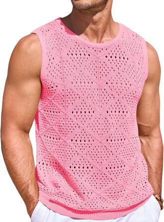 Чоловіча в'язана майка-топ Runcati, рожева, літо, пляжний стиль, хіппі