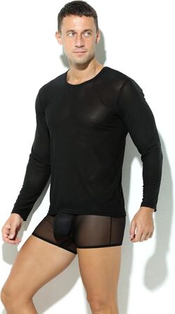 Чоловіча футболка з довгим рукавом, прозора, сітчаста, облягаюча, чорна (XXL)