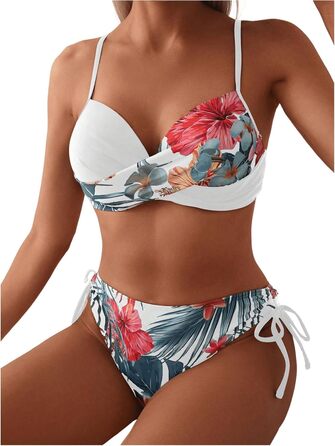 Бікіні GORGLLITTER жіноче з пуш-ап, двочастинний купальник, тропічний стиль, пляжна мода, комплект з 2 штук, літній, з принтом (білий, S)