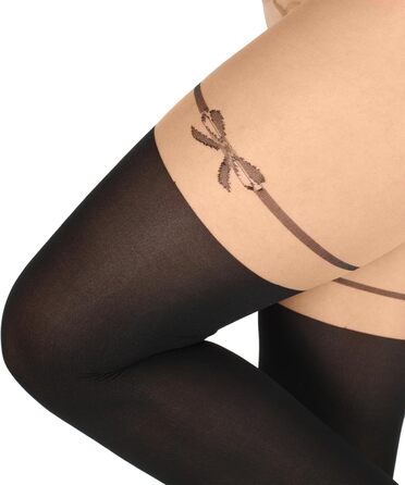 Набір з 6 шт. мереживних колготок BANANALU 20 Den Overknee з відкритим кроком (L, Daino/Nero)